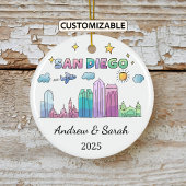 Gepersonaliseerde Skyline San Diego, Californië Keramisch Ornament