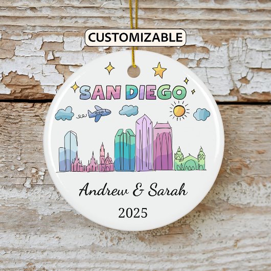 Gepersonaliseerde Skyline San Diego, Californië Keramisch Ornament