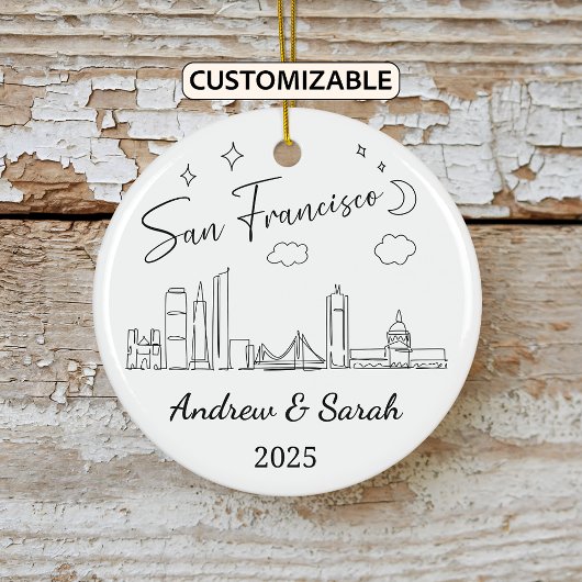 Gepersonaliseerde Skyline San Francisco, Californi Keramisch Ornament