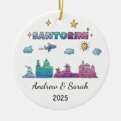 Gepersonaliseerde Skyline Santorini Ornament, Grie Keramisch Ornament (Voorkant)