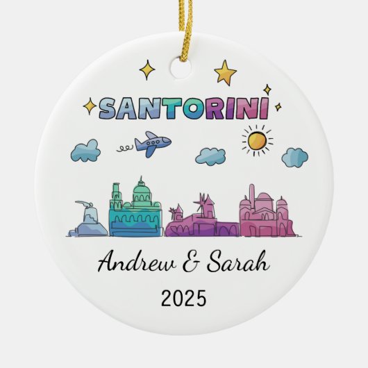 Gepersonaliseerde Skyline Santorini Ornament, Grie Keramisch Ornament (Voorkant)