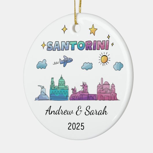Gepersonaliseerde Skyline Santorini Ornament, Grie Keramisch Ornament (Links)