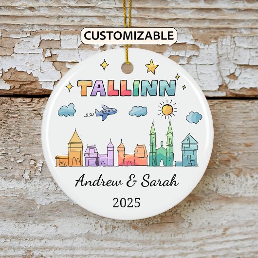 Gepersonaliseerde Skyline Tallinn Ornament, Estlan Keramisch Ornament
