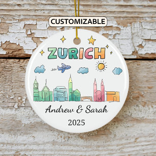 Gepersonaliseerde Skyline Zürich Ornament, Zwitser Keramisch Ornament
