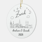 Gepersonaliseerde Skyline Zürich Ornament, Zwitser Keramisch Ornament (Links)