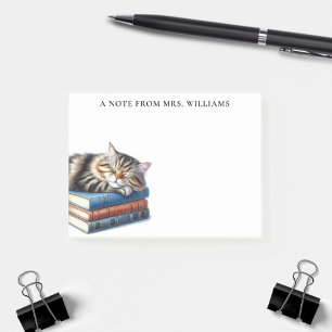 Gepersonaliseerde slaaptabby kat en boeken post-it® notes