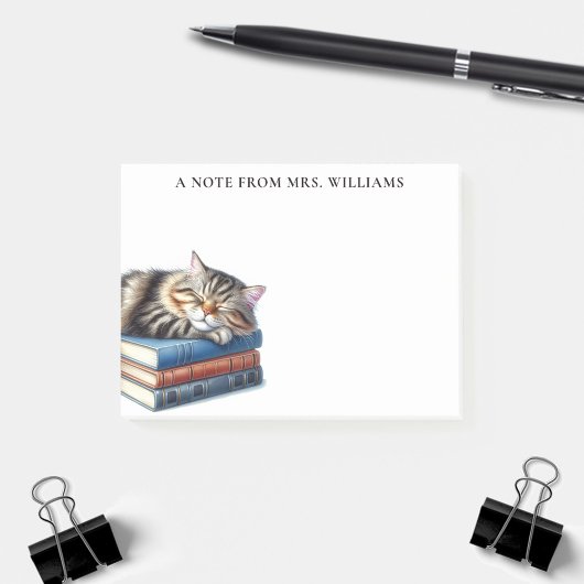 Gepersonaliseerde slaaptabby kat en boeken post-it® notes