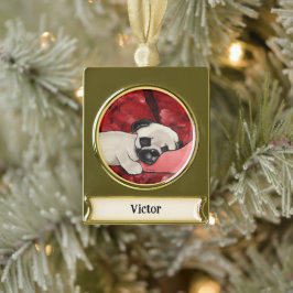Gepersonaliseerde slaperige puppy verguld banner ornament