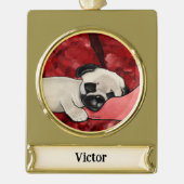 Gepersonaliseerde slaperige puppy verguld banner ornament (Voorkant)