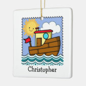Gepersonaliseerde sleepboot keramisch ornament (Links)