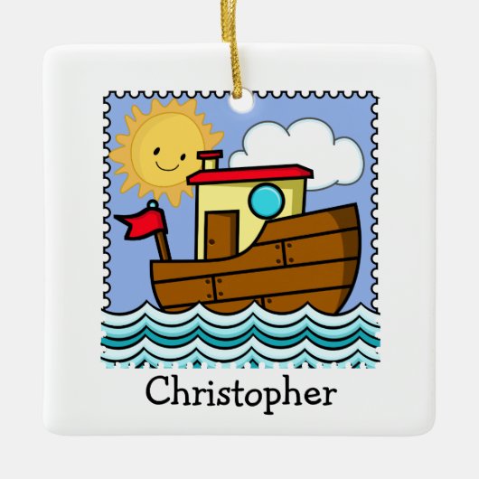 Gepersonaliseerde sleepboot keramisch ornament (Voorkant)
