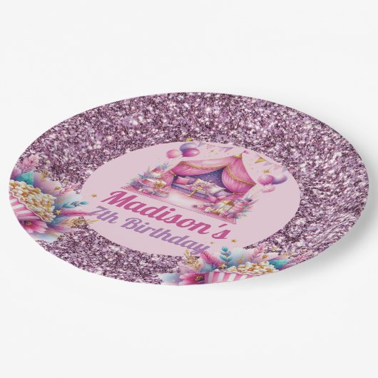 Gepersonaliseerde Sleepover Meisje Verjaardag Roze Papieren Bordje (Gekanteld)