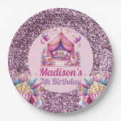 Gepersonaliseerde Sleepover Meisje Verjaardag Roze Papieren Bordje (Voorkant)