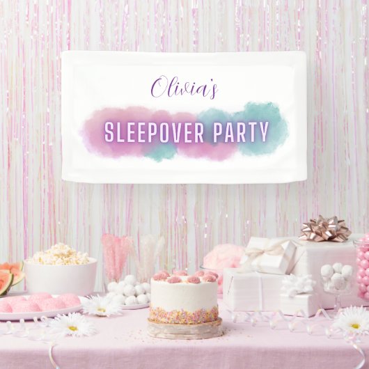 Gepersonaliseerde 'Sleepover Party' | Pastel kleur Spandoek (Feest)