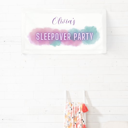 Gepersonaliseerde 'Sleepover Party' | Pastel kleur Spandoek (Insitu)