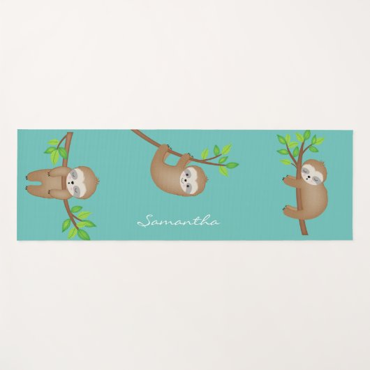 Gepersonaliseerde Sleepy Happy Sloth Schattige Yogamat (Voorkant (horizontaal))