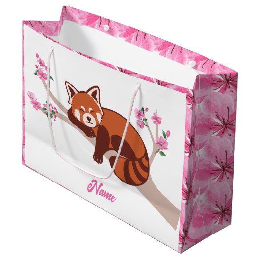 Gepersonaliseerde "Sleepy Red Panda" Cherry Blosso Groot Cadeauzakje (Voorkant Gekanteld)
