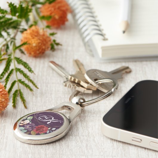 Gepersonaliseerde Sleutelhanger Plum Paarse Rozen  (Zijkant)