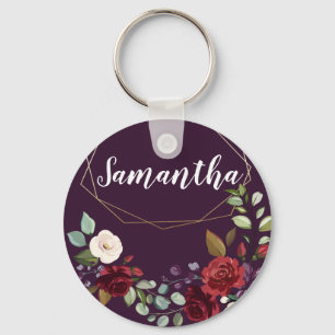 Gepersonaliseerde Sleutelhanger Plum Paarse Rozen