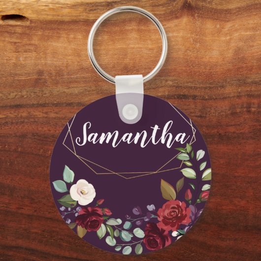 Gepersonaliseerde Sleutelhanger Plum Paarse Rozen (Voorkant)