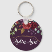 Gepersonaliseerde Sleutelhanger Plum Paarse Rozen (Voorkant)