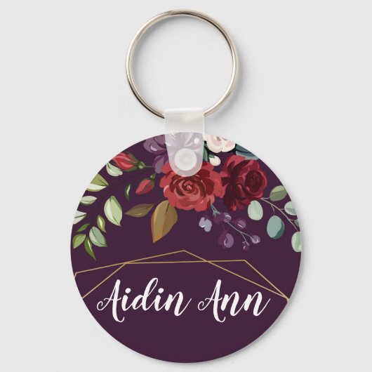 Gepersonaliseerde Sleutelhanger Plum Paarse Rozen  (Voorkant)