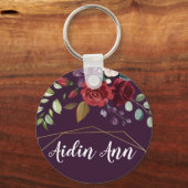Gepersonaliseerde Sleutelhanger Plum Paarse Rozen  (Voorkant)