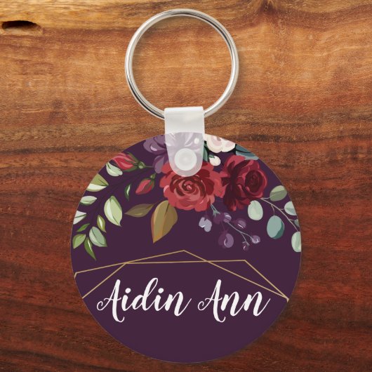Gepersonaliseerde Sleutelhanger Plum Paarse Rozen  (Voorkant)