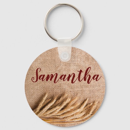 Gepersonaliseerde Sleutelhanger tarwe op Burlap Sa (Voorkant)