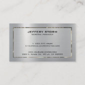 Gepersonaliseerde Slick Zilver Grijs Metallic Text Visitekaartje (Achterkant)
