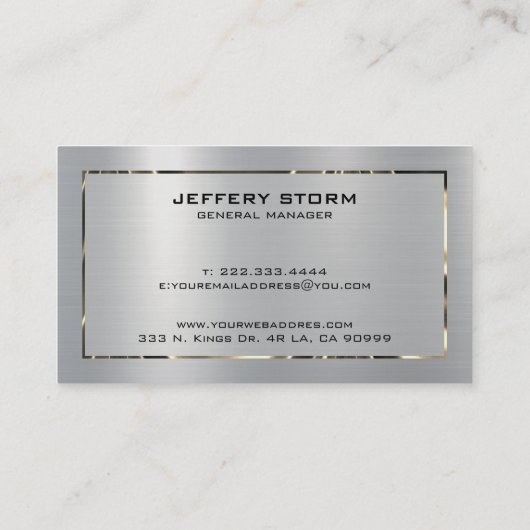 Gepersonaliseerde Slick Zilver Grijs Metallic Text Visitekaartje (Achterkant)