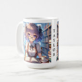 Gepersonaliseerde Smart Anime Girl in de bibliothe Koffiemok (Voorkant links)