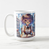 Gepersonaliseerde Smart Anime Girl in de bibliothe Koffiemok (Links)