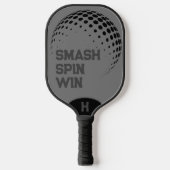 Gepersonaliseerde Smash, Spin, Win Grijs Pickleball Paddle (Voorkant)