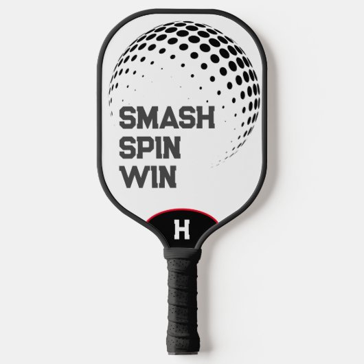 Gepersonaliseerde Smash, Spin, Win Wit & Zwart Pickleball Paddle (Voorkant)