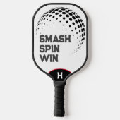 Gepersonaliseerde Smash, Spin, Win Wit & Zwart Pickleball Paddle (Achterkant)