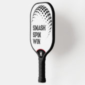 Gepersonaliseerde Smash, Spin, Win Wit & Zwart Pickleball Paddle (Links)