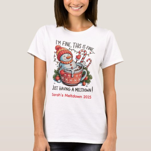Gepersonaliseerde Smeltende Sneeuwman Kerst Meltdo T-shirt (Voorkant)