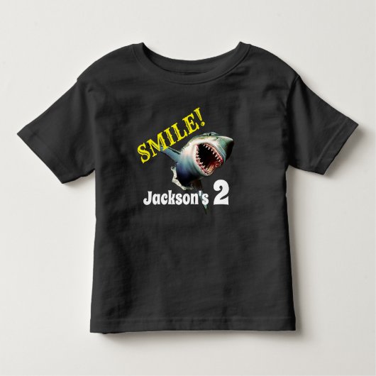 Gepersonaliseerde "Smile" Shark Birthday Kinder Shirts (Voorkant)