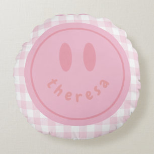 Gepersonaliseerde Smiley gezicht Happy Smile Naam Rond Kussen