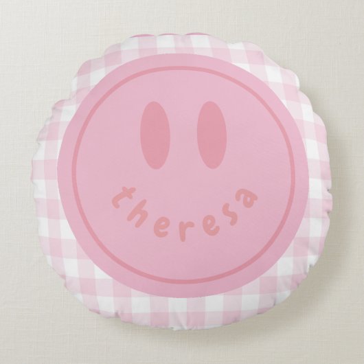 Gepersonaliseerde Smiley gezicht Happy Smile Naam Rond Kussen (Voorkant)