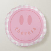 Gepersonaliseerde Smiley gezicht Happy Smile Naam Rond Kussen (Achterkant)