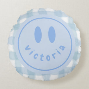 Gepersonaliseerde Smiley gezicht Happy Smile Naam Rond Kussen