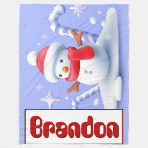 Gepersonaliseerde Sneeuwman Candy Cane Blanket Fleece Deken