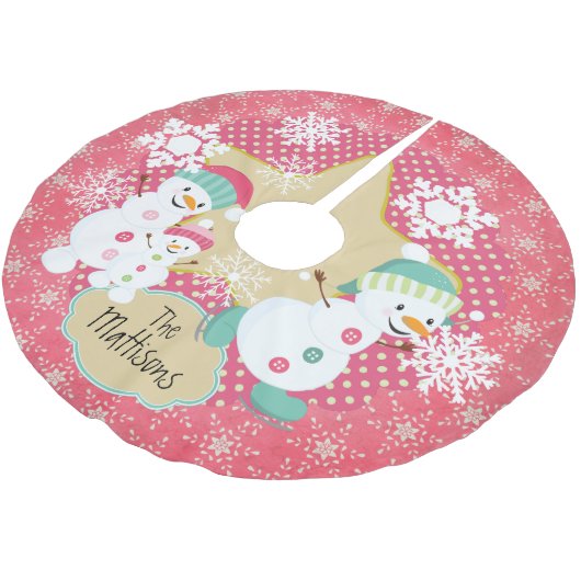 Gepersonaliseerde Sneeuwman Familie Vakantie Boomr Kerstboom Rok (Gekanteld)