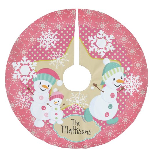 Gepersonaliseerde Sneeuwman Familie Vakantie Boomr Kerstboom Rok (Voorkant)