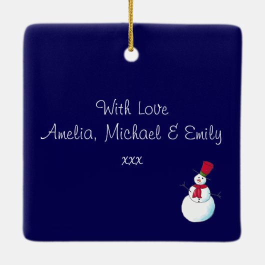 Gepersonaliseerde Sneeuwman Foto Kerstmis Kaart Keramisch Ornament (Achterkant)