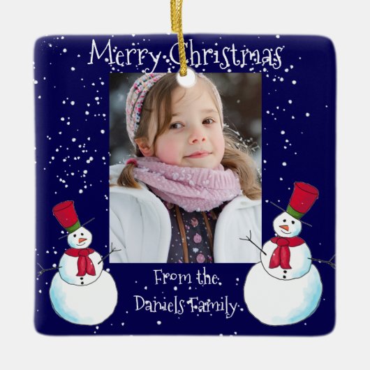 Gepersonaliseerde Sneeuwman Foto Kerstmis Kaart Keramisch Ornament (Voorkant)