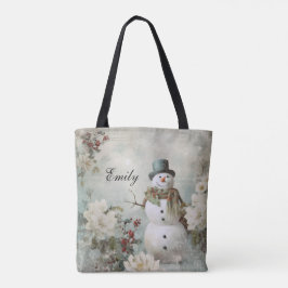 Gepersonaliseerde Sneeuwman Groene Kerstmis Tote Bag
