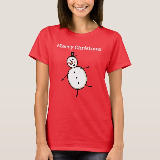 Gepersonaliseerde Sneeuwman Kerstmis T-shirt (Voorkant)